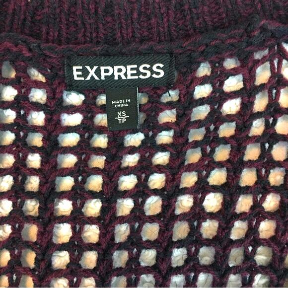 Express Loose Weave Pullover Sweater Maroon Black Cable Knit Scoop Neck - Picture 6 of 16